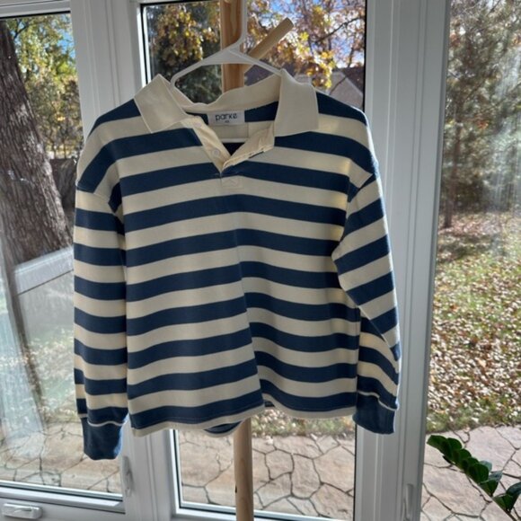 Parke Tops - Parke Striped Rugby Pullover Blue & White Long Sleeve Size S/M